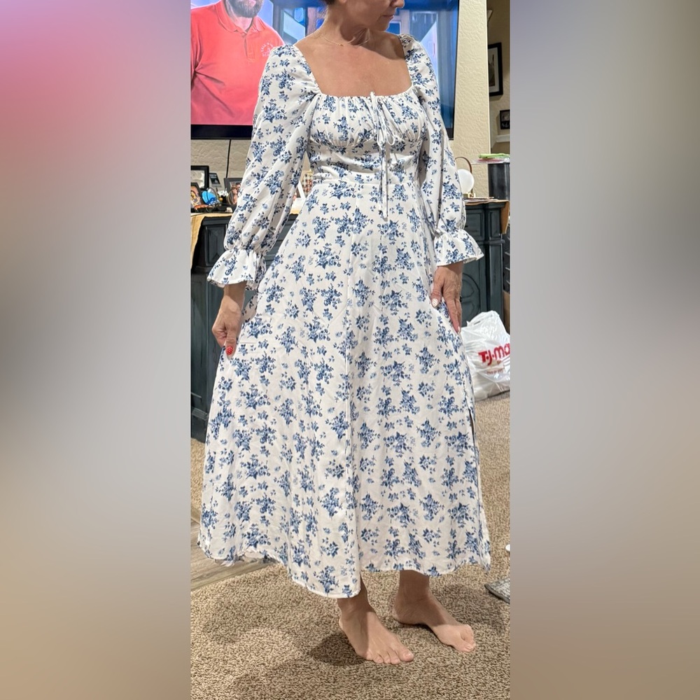 SHEIN Blue Floral Long Sleeve Dress